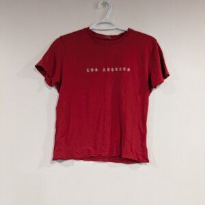 John Galt Los Angeles Embroidered Cropped Tee Red White One Size